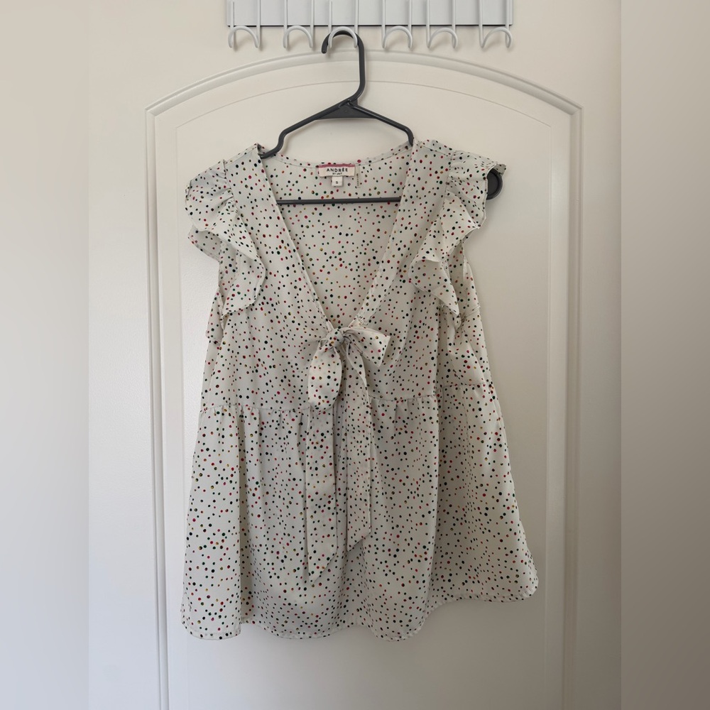 ANDREE BY UNIT Polka Dot Top - White with Multicolor Dots